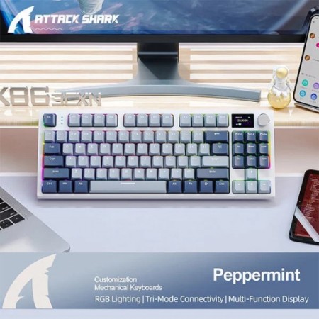 Attack Shark K86 Gasket Mounted Tri-Mode Wireless Hotswappable Keyboard with Display (Peppermint)