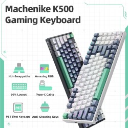 MACHENIKE K500-B94 Wired Type-C Hotswappable PBT Keycap RGB Mechanical Keyboard-Grey Colour Blue Switch