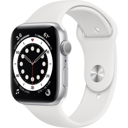 Apple Watch Series 6 A2292 (M00D3LL/A) 44mm Sport Band (Silver Aluminum, White)