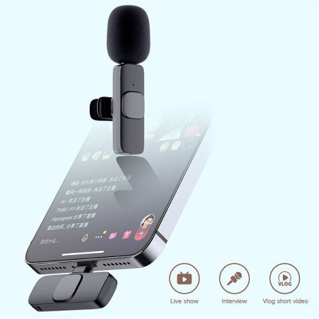 K8 Wireless Microphone For Type-C OTG Supported Smartphone For YouTube, Facebook Live Stream, TikTok Videos